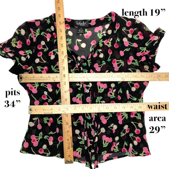 top S RAFAELLA vintage silk cropped tie neck button up cap sleeve sheer - Picture 8 of 11